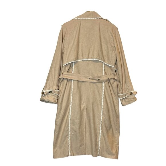 Avec Les Filles Anthropologie Rickrack Trench coat Beige Large Cotton Linen Lace - Picture 6 of 16
